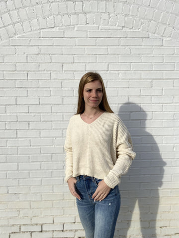 Meaningful Moments Cream V-Neck Sweater