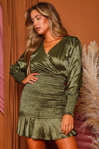 Always Looking Up Olive V-Neck Smocked Mini Dress